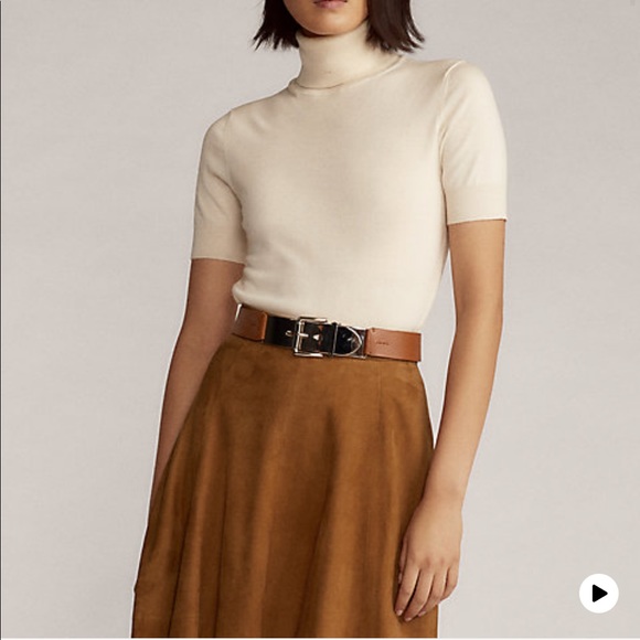 Banana Republic wool/cashmere blend short sleeve ribbon tie turtleneck NWT - Picture 4 of 5